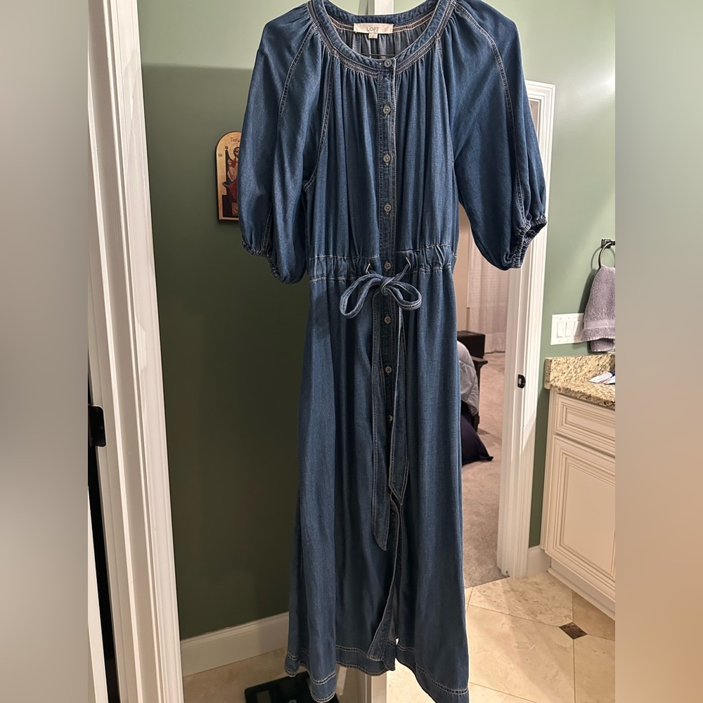 LOFT Denim Blue 3/4 length Sleeve Dress